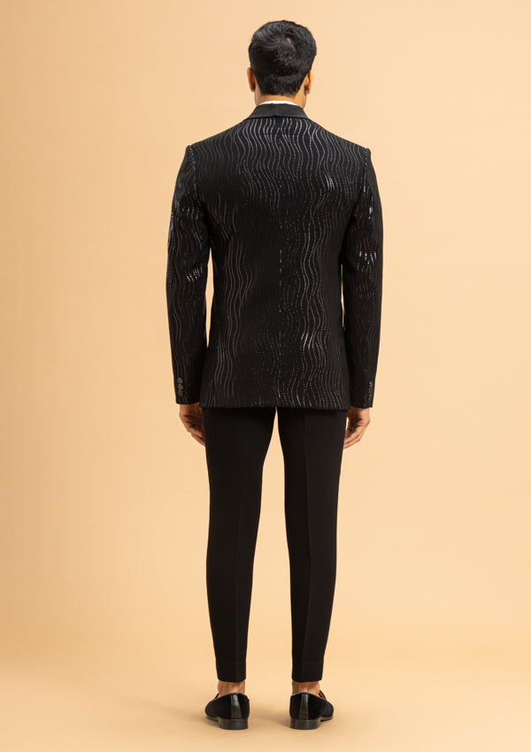 Black Self-Work Fabric Suit with Self Tikki Work