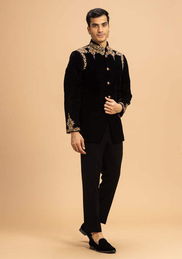 Black Zardozi Embroidered Bandhgala Outfit