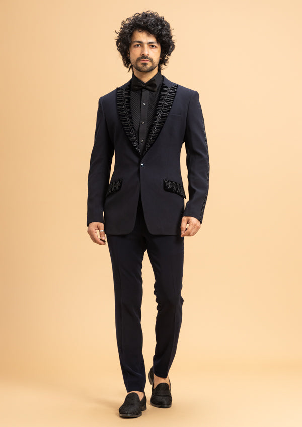 Blue Swarovski Work Tuxedo Suit