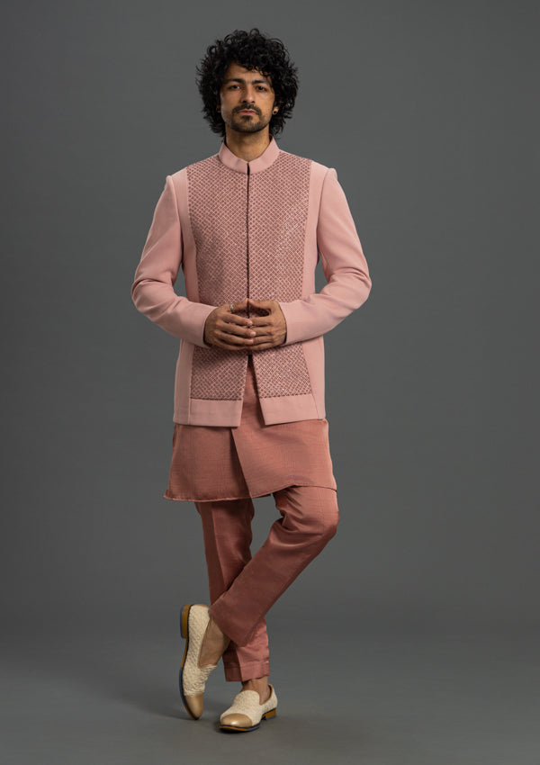 Pink Tiki Work Bandhgala Outfit