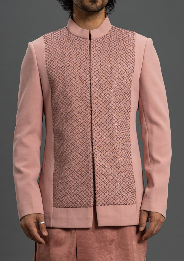 Pink Tiki Work Bandhgala Outfit