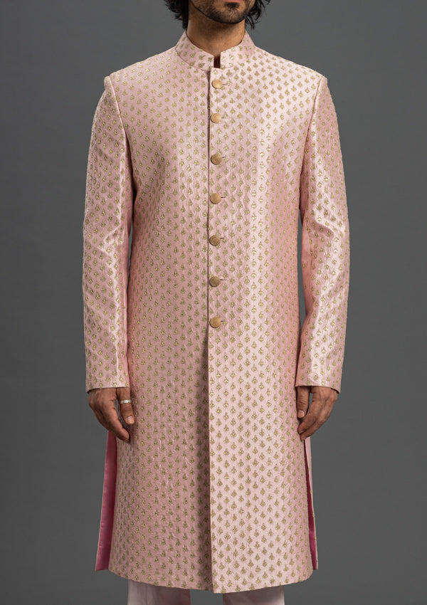 Pink Ananya Silk Sherwani With Kasab Work